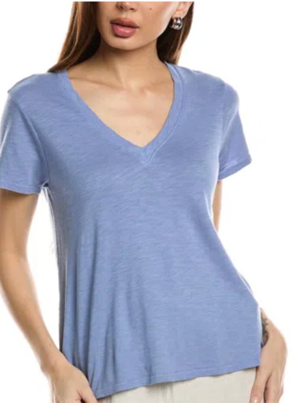 Bella Dahl Side Slit V-Neck T-Shirt in Blue L